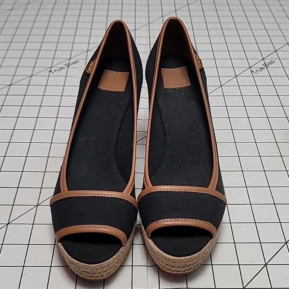 Tory Burch Majorca Canvas Wedge‎ NEW Black Size 9.5  EU 39.5